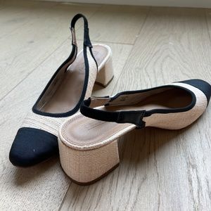 Tan and Black Sling Back Kitten Heel